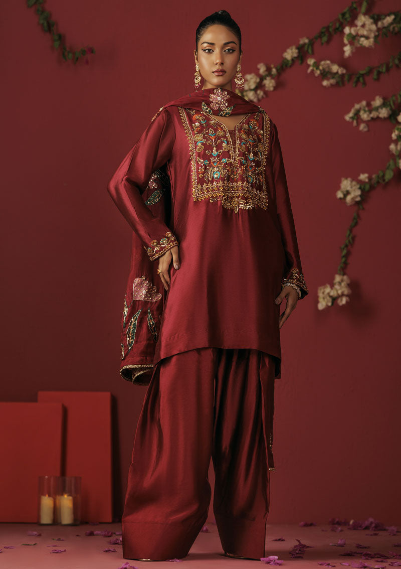 maroon silk dress pakistani Farshi Shalwar Suit , Maroon Farshi Dress , Pakistani and Indian  Traditional , Silk Farshi Dress