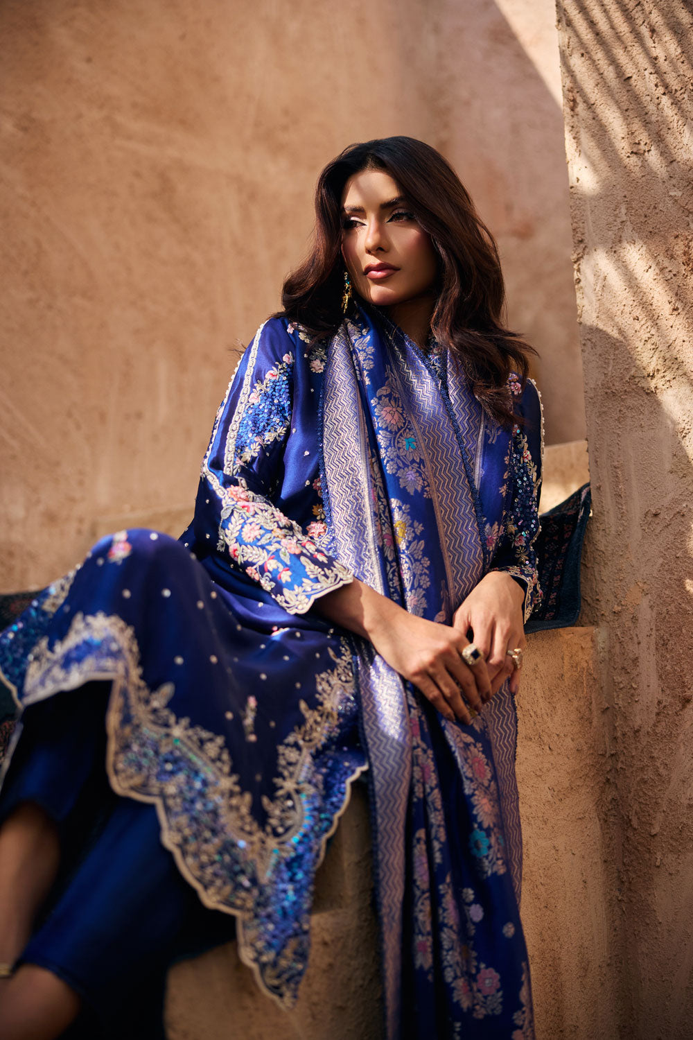pakistani dress blue Latest Blue Pakistani Dress with Black Embroidery Work 2022 MEDIUM main image 1