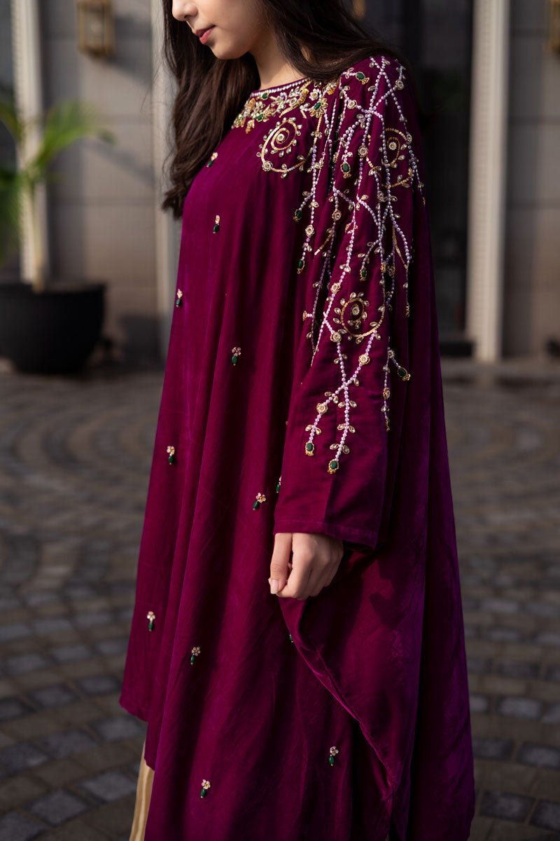 nazjunaid Magenta Cape Style Dress Pakistani L / Straight Pant nazjunaid Magenta Cape Style Dress Pakistani L / Straight Pant