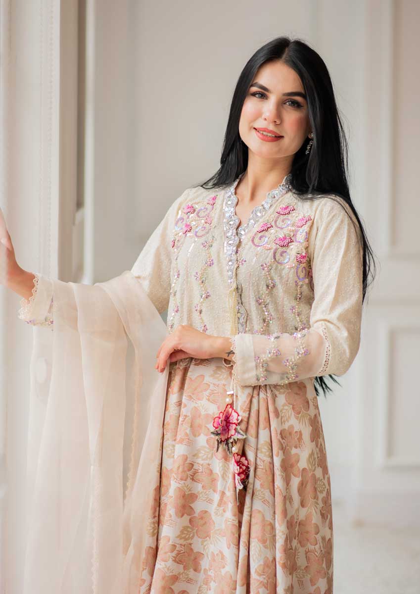 Ivory Kalidar Anarkali Dress L